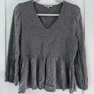 Madewell Light Blue Grey Long Sleeve Ruched Top Size Large